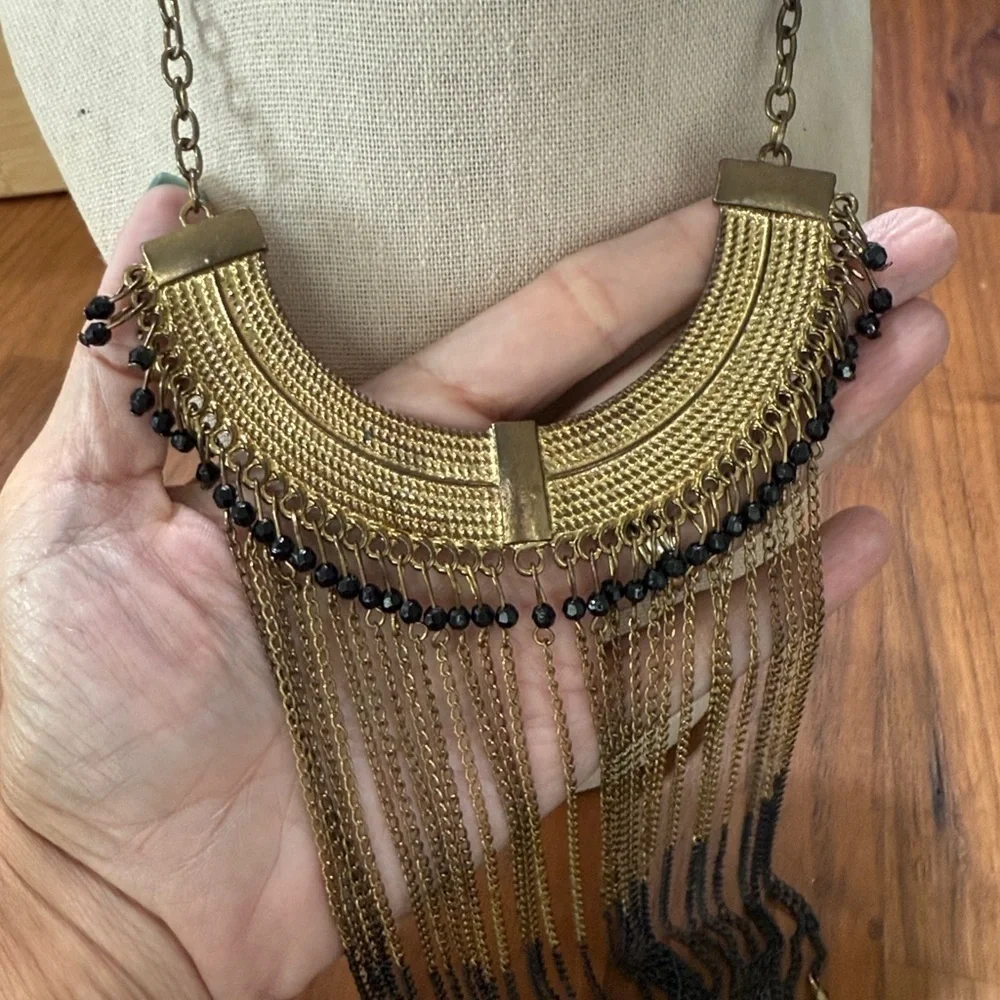 Vintage Multi Strand Egyptian Boho Revival Statement Choker Statement Necklace
